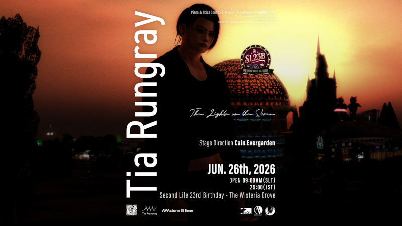 Celebrate 23 years of Second Life with Tia Rungray at The Wisteria Grove. Experience an immersive blend of piano and noise inspired by the Golden Age of Hollywood.